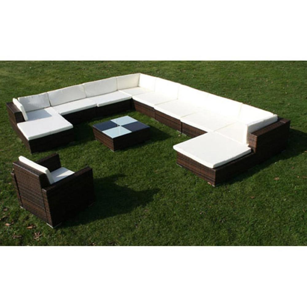 vidaXL 12 Piece Garden Lounge Set with Cushions Poly Rattan Brown, 42091. Picture 3