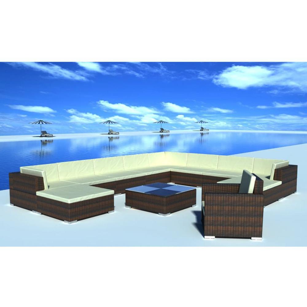 vidaXL 12 Piece Garden Lounge Set with Cushions Poly Rattan Brown, 42091. Picture 1