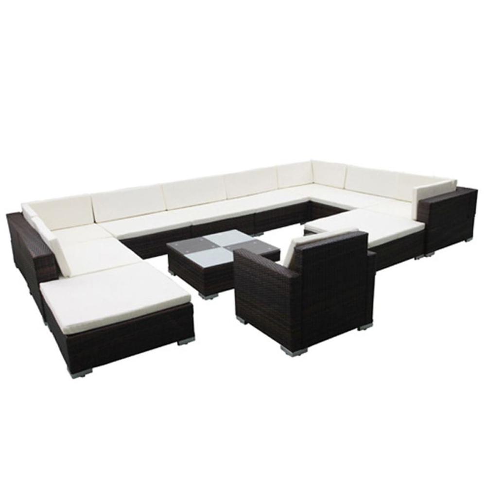 vidaXL 12 Piece Garden Lounge Set with Cushions Poly Rattan Black, 42092. Picture 2