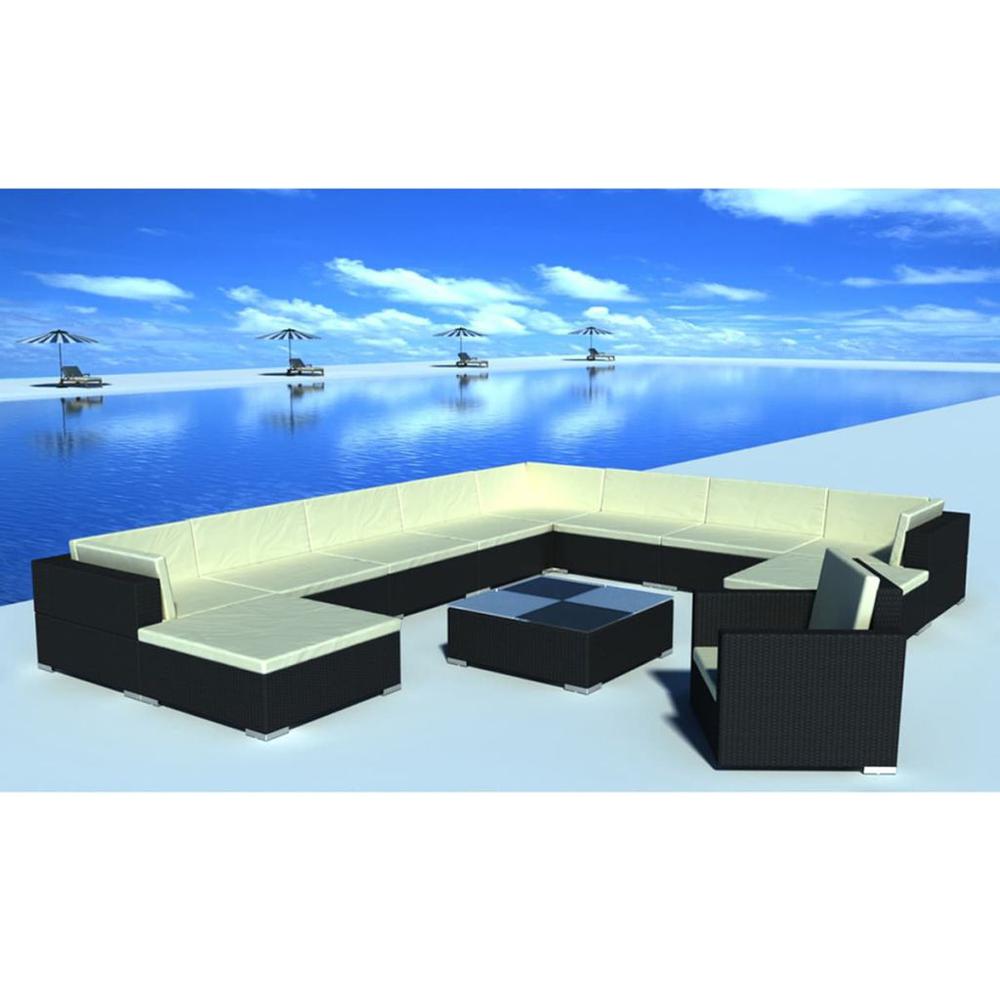 vidaXL 12 Piece Garden Lounge Set with Cushions Poly Rattan Black, 42092. Picture 1