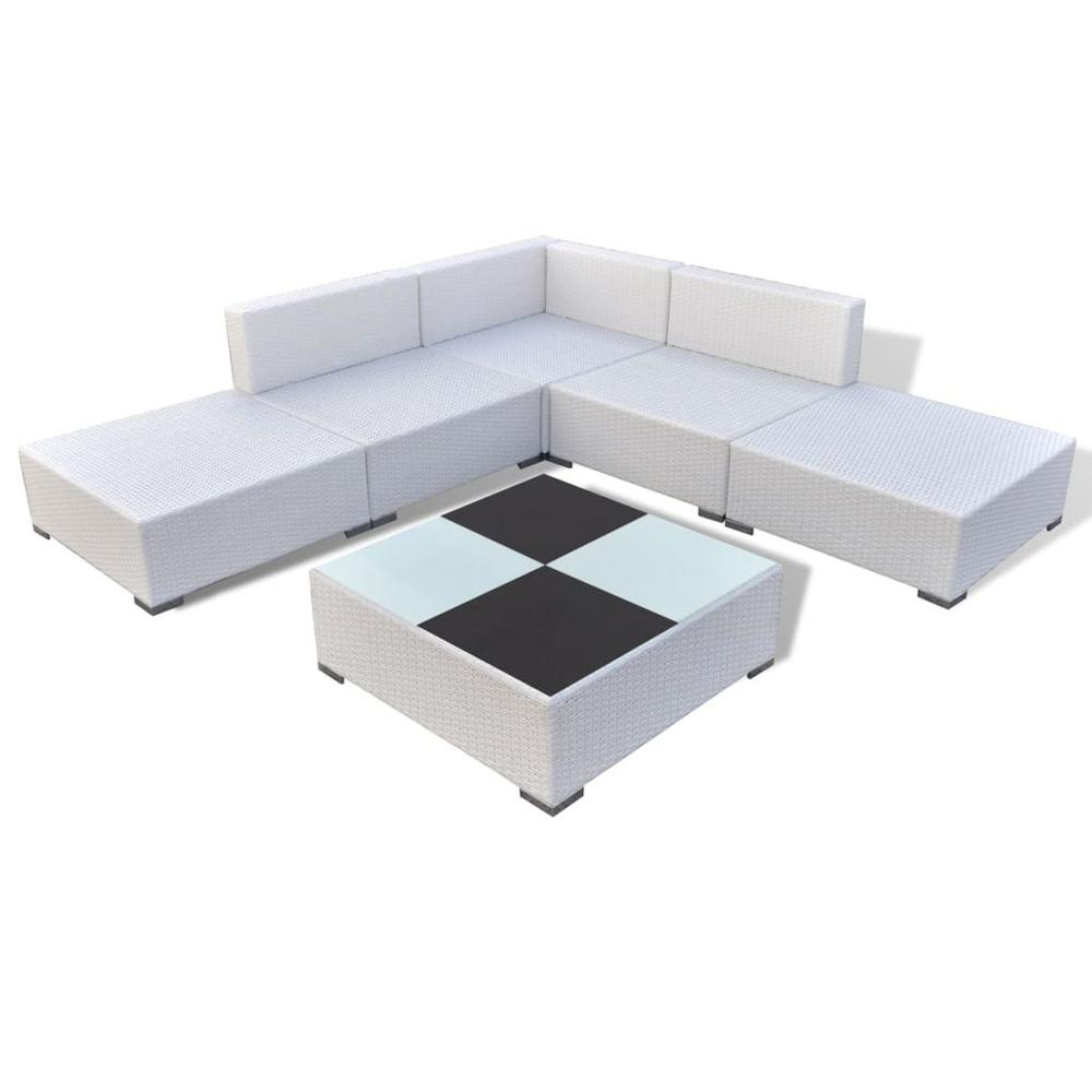 vidaXL 6 Piece Garden Lounge Set with Cushions Poly Rattan White, 42093. Picture 3