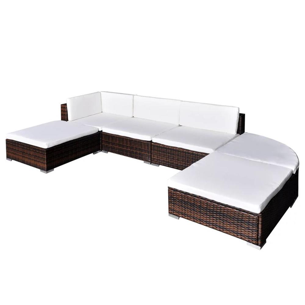 vidaXL 6 Piece Garden Lounge Set with Cushions Poly Rattan Brown, 42097. Picture 1