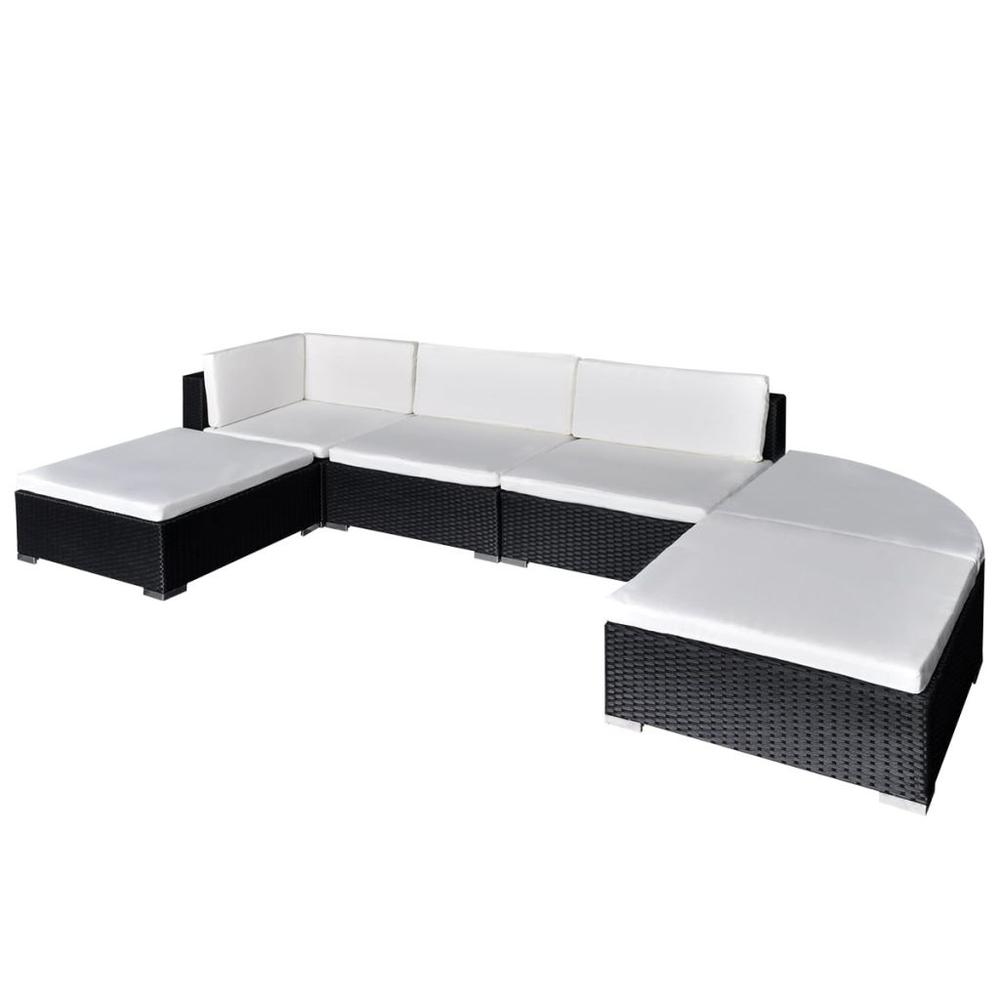 vidaXL 6 Piece Garden Lounge Set with Cushions Poly Rattan Black, 42098. Picture 1
