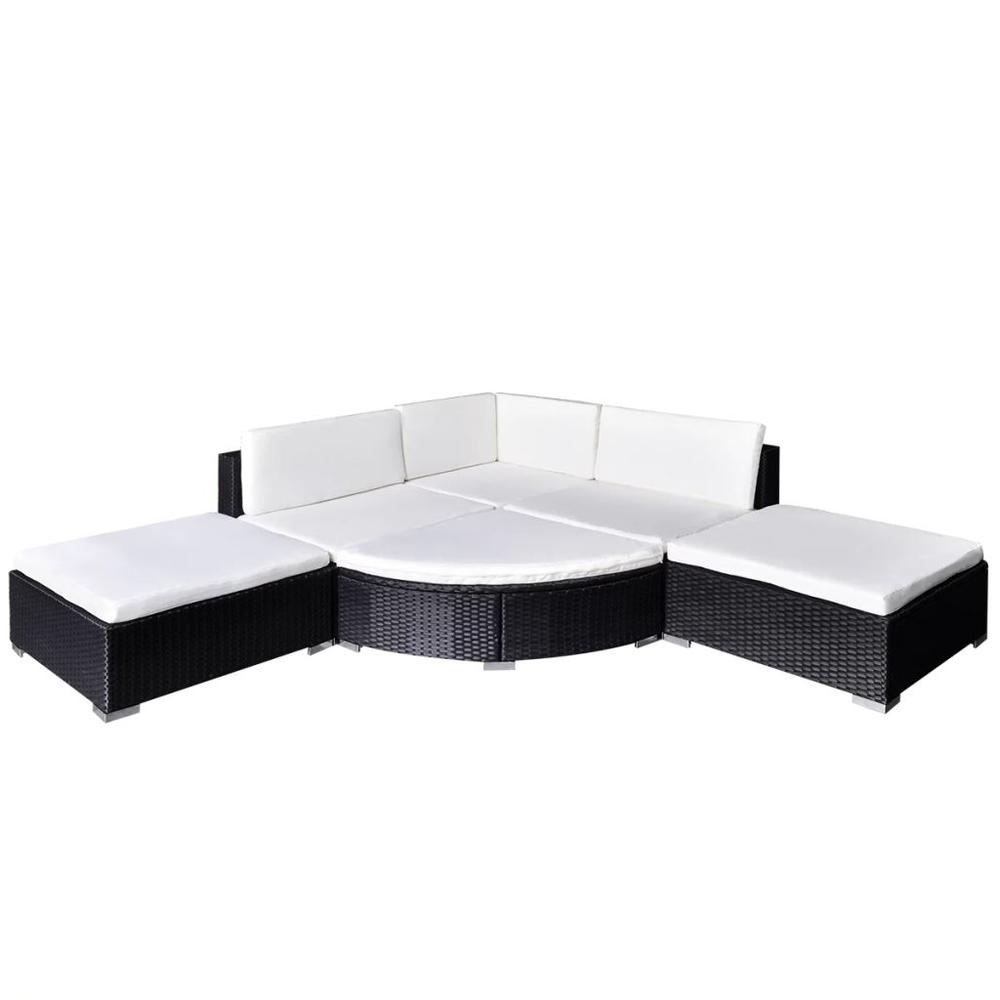 vidaXL 6 Piece Garden Lounge Set with Cushions Poly Rattan Black, 42098. Picture 3