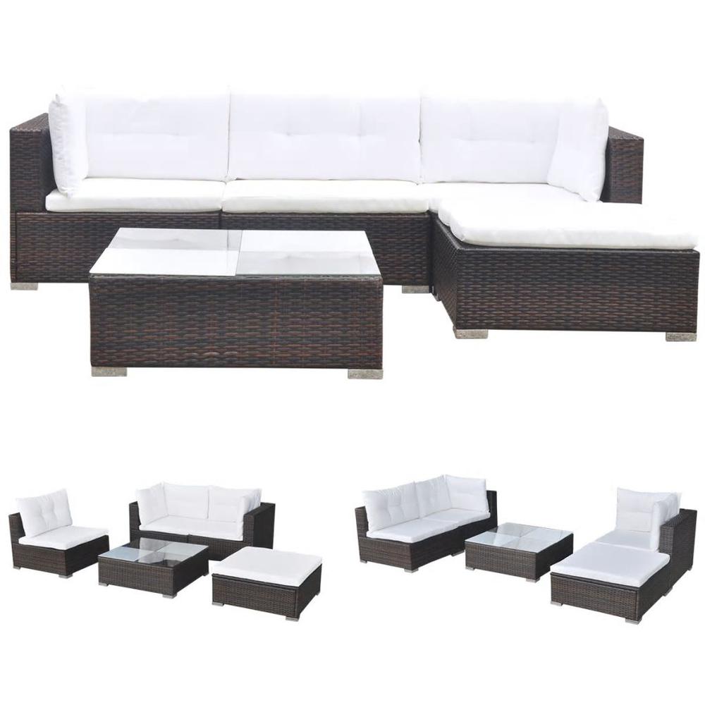 vidaXL 5 Piece Garden Lounge Set with Cushions Poly Rattan Brown, 42099. Picture 2