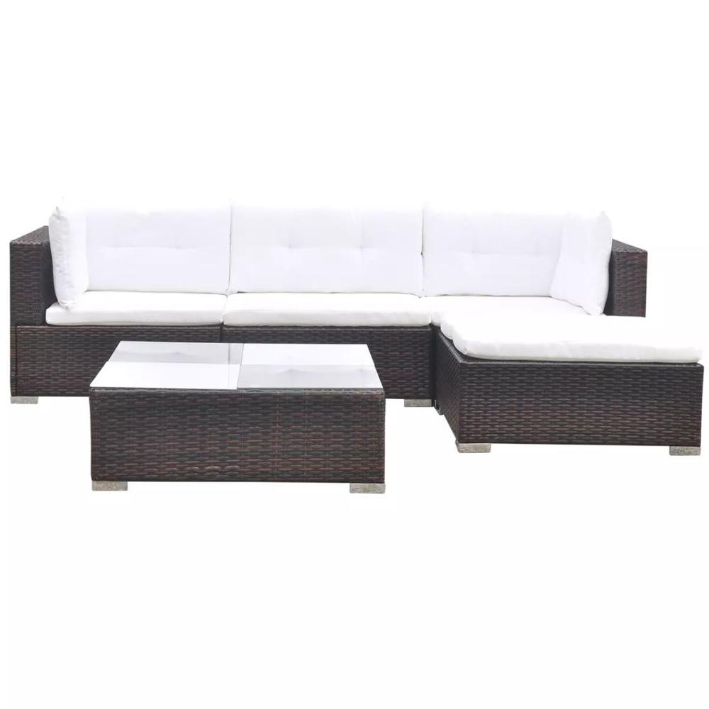 vidaXL 5 Piece Garden Lounge Set with Cushions Poly Rattan Brown, 42099. Picture 3