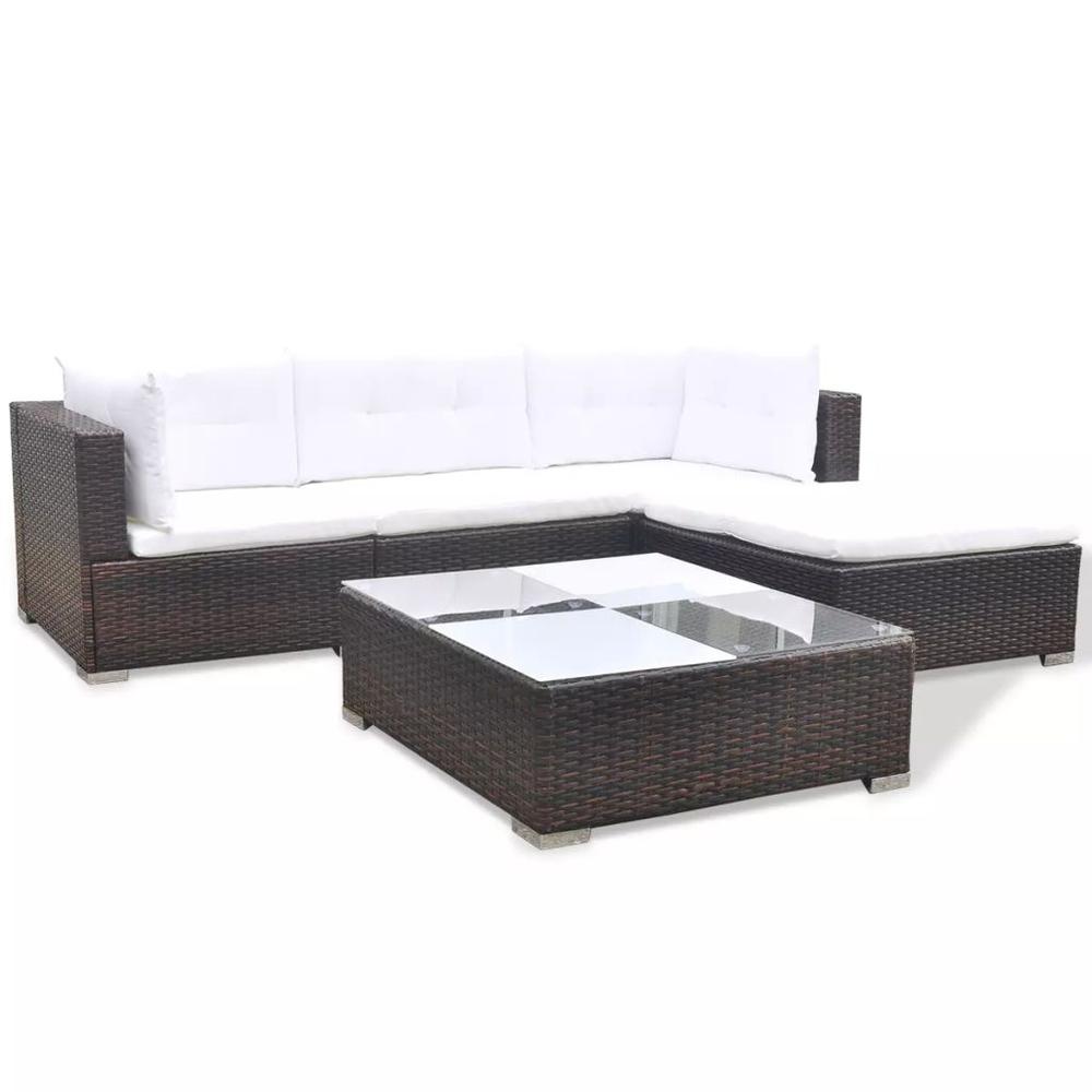 vidaXL 5 Piece Garden Lounge Set with Cushions Poly Rattan Brown, 42099. Picture 4