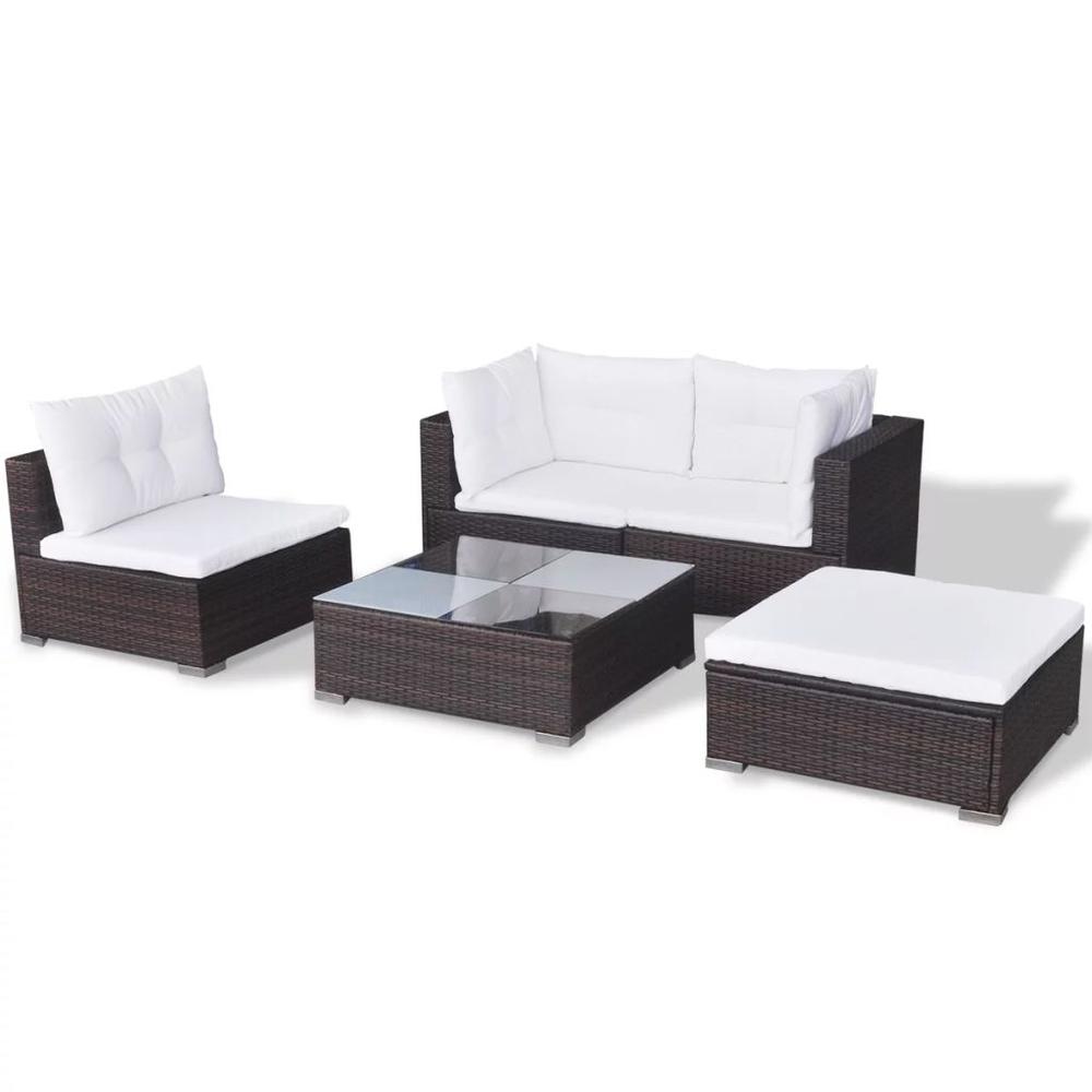 vidaXL 5 Piece Garden Lounge Set with Cushions Poly Rattan Brown, 42099. Picture 5