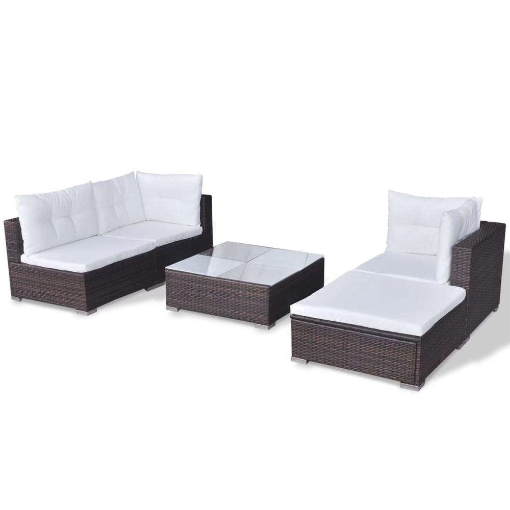 vidaXL 5 Piece Garden Lounge Set with Cushions Poly Rattan Brown, 42099. Picture 6