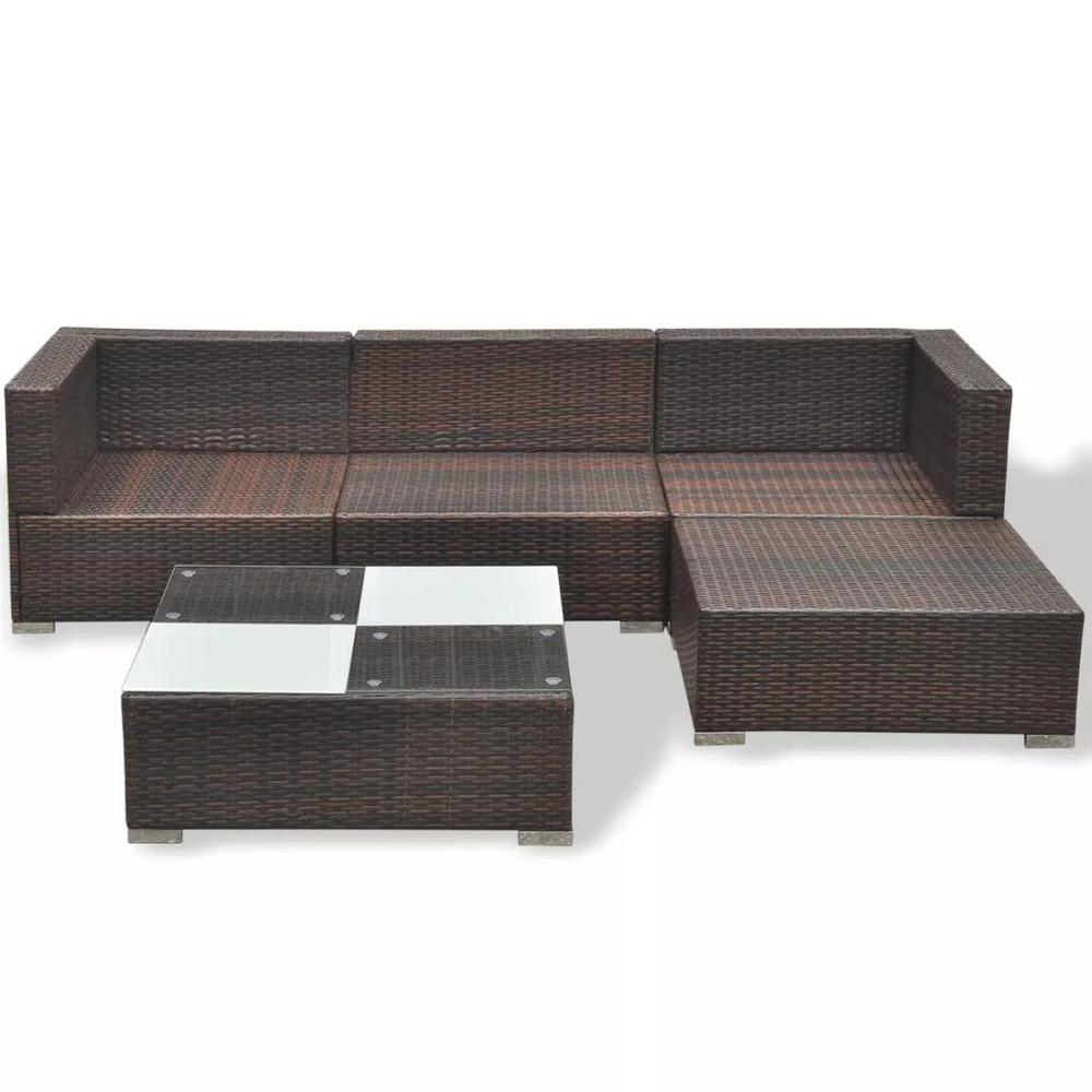 vidaXL 5 Piece Garden Lounge Set with Cushions Poly Rattan Brown, 42099. Picture 7