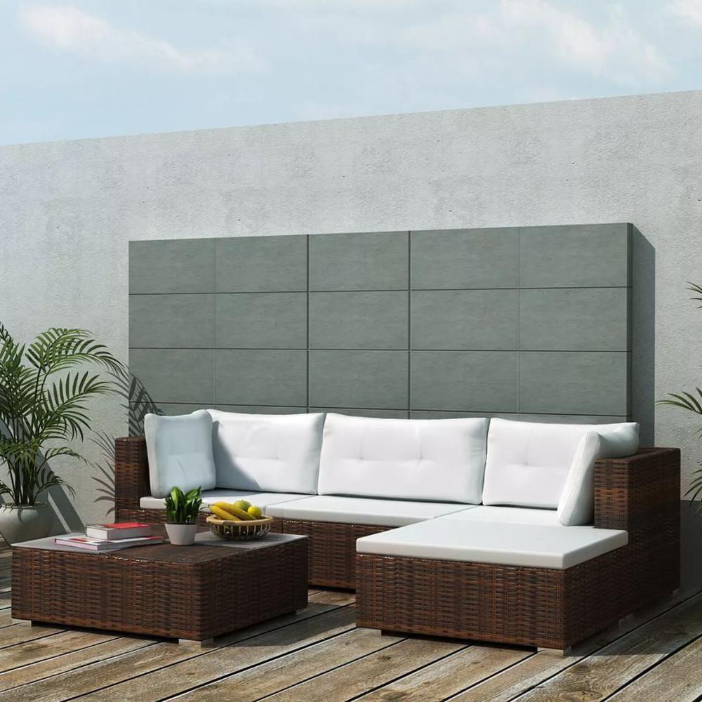 vidaXL 5 Piece Garden Lounge Set with Cushions Poly Rattan Brown, 42099. Picture 1