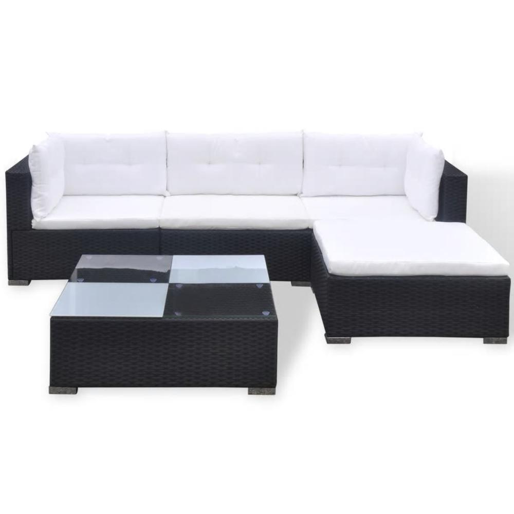 vidaXL 5 Piece Garden Lounge Set with Cushions Poly Rattan Black, 42100. Picture 3