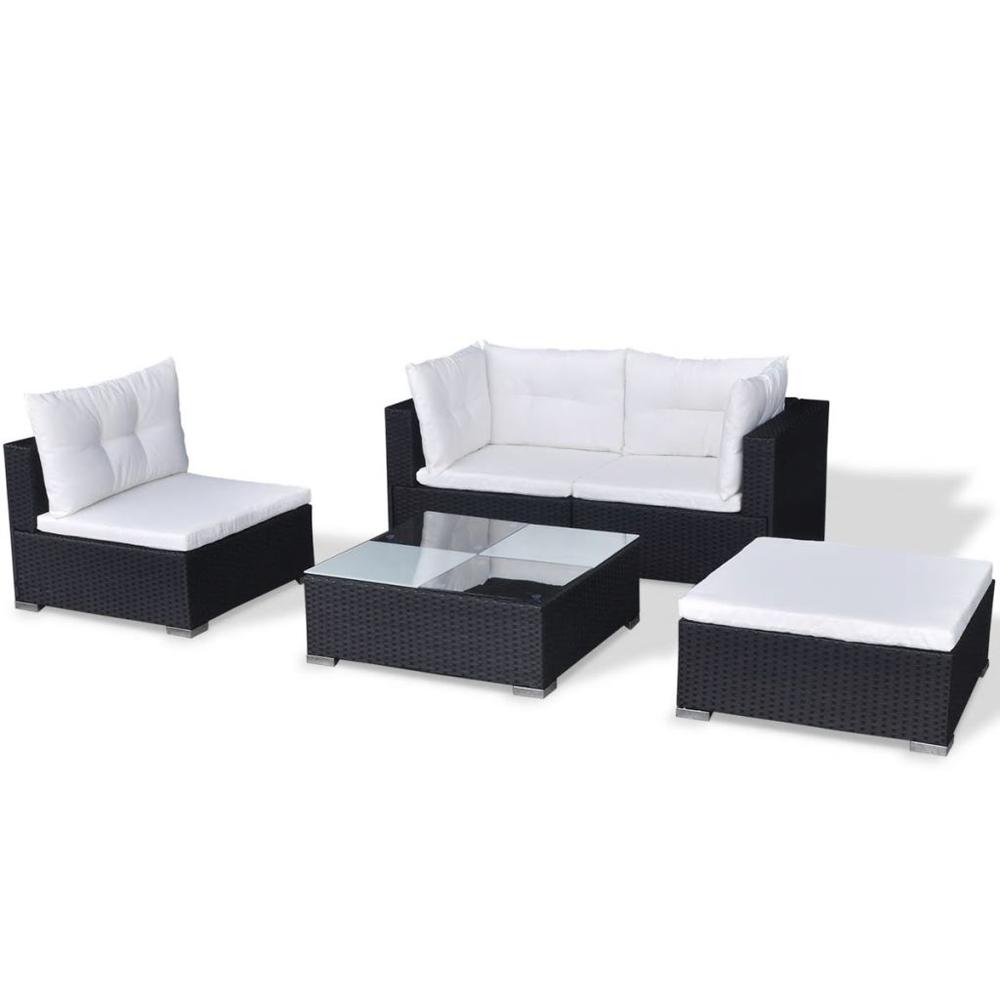 vidaXL 5 Piece Garden Lounge Set with Cushions Poly Rattan Black, 42100. Picture 4