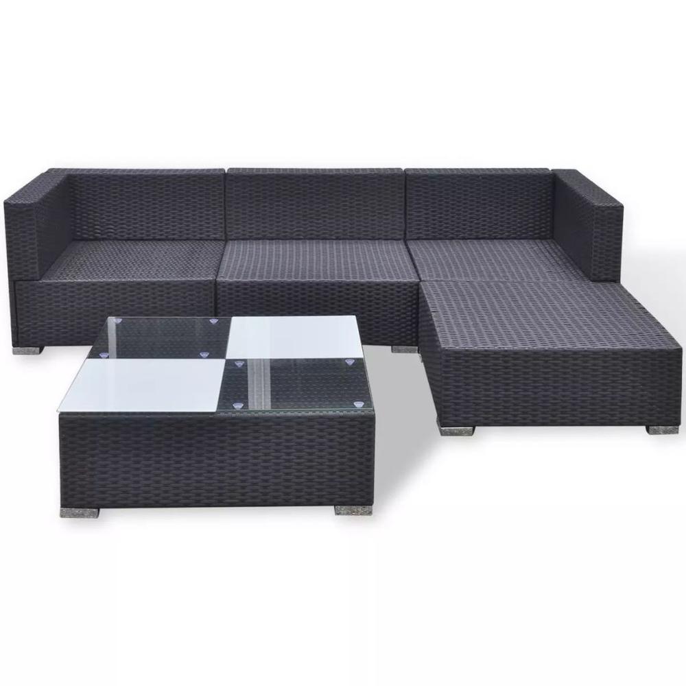 vidaXL 5 Piece Garden Lounge Set with Cushions Poly Rattan Black, 42100. Picture 6