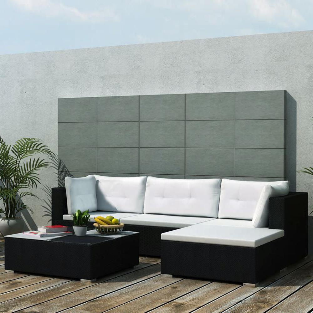 vidaXL 5 Piece Garden Lounge Set with Cushions Poly Rattan Black, 42100. Picture 1