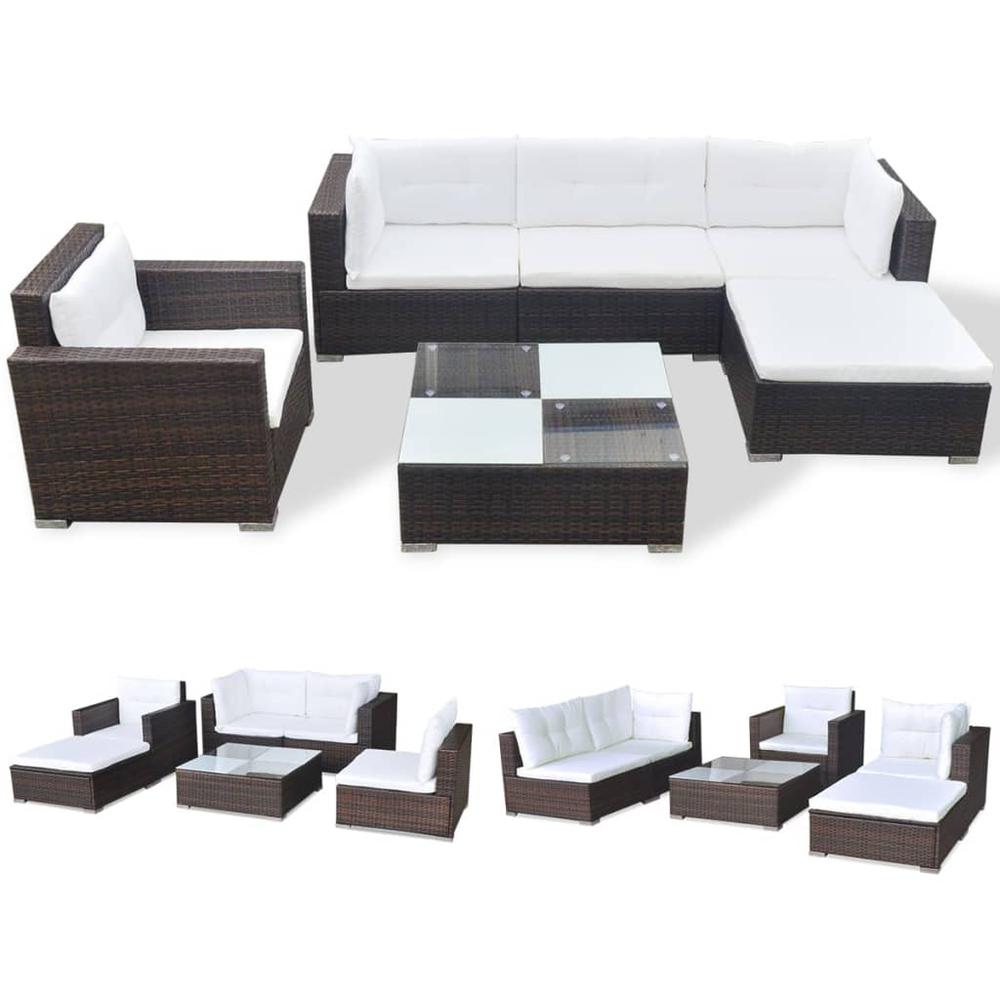 vidaXL 6 Piece Garden Lounge Set with Cushions Poly Rattan Brown, 42101. Picture 2