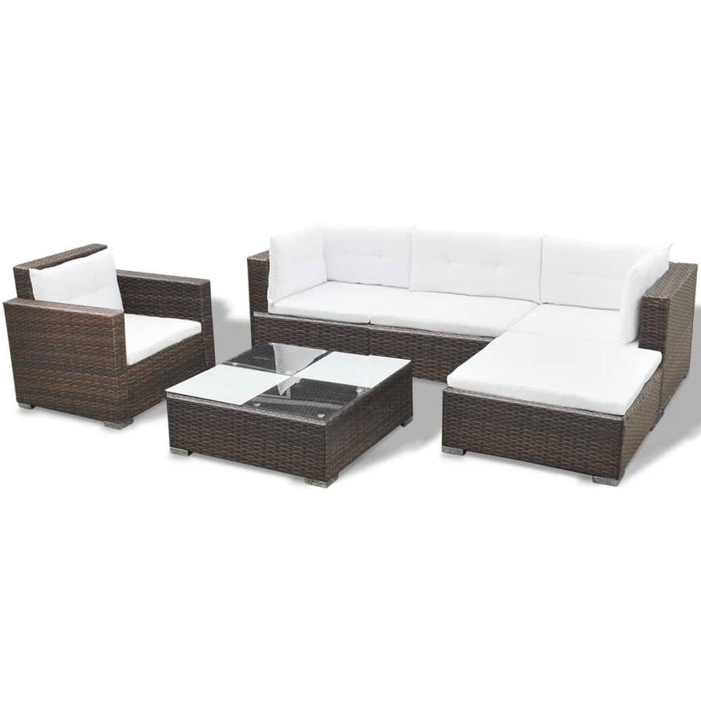vidaXL 6 Piece Garden Lounge Set with Cushions Poly Rattan Brown, 42101. Picture 4