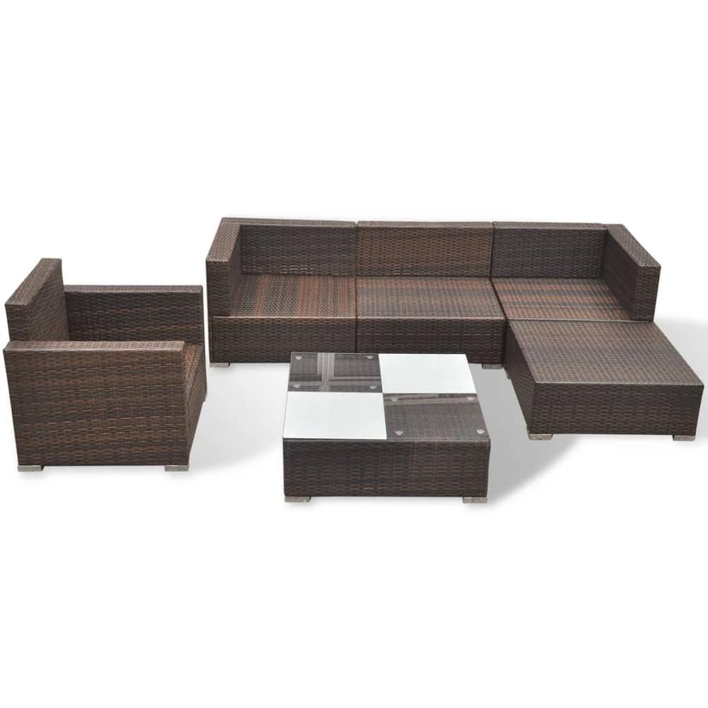 vidaXL 6 Piece Garden Lounge Set with Cushions Poly Rattan Brown, 42101. Picture 6