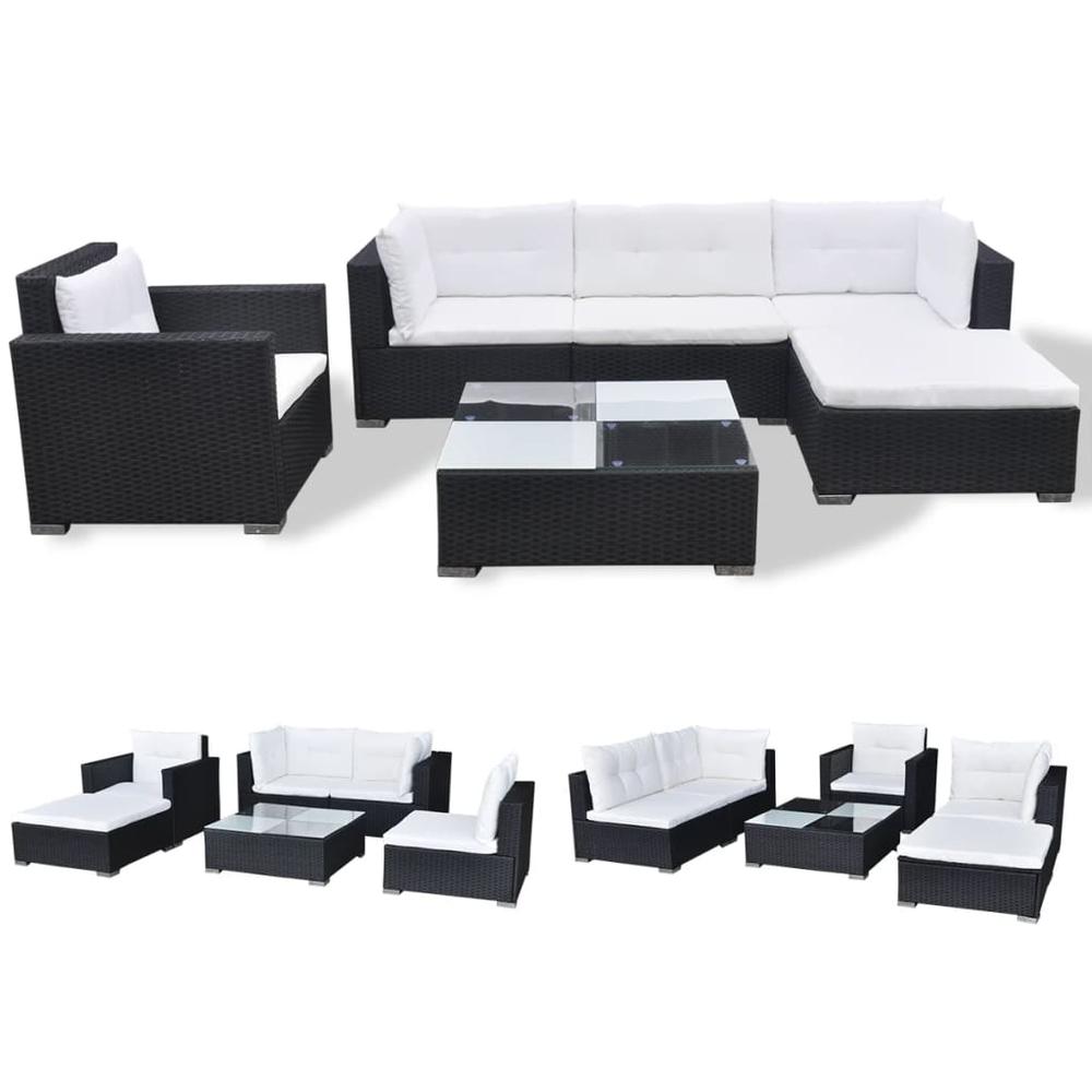 vidaXL 6 Piece Garden Lounge Set with Cushions Poly Rattan Black, 42102. Picture 2