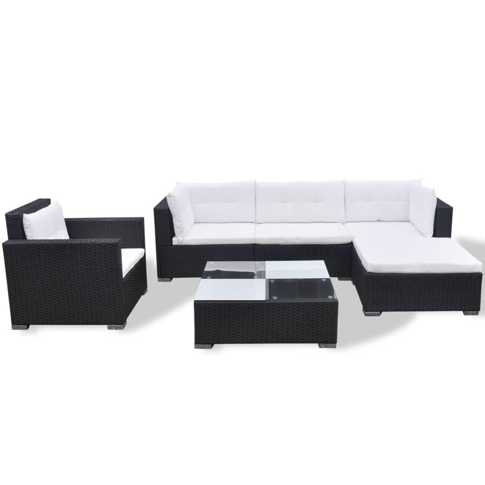 vidaXL 6 Piece Garden Lounge Set with Cushions Poly Rattan Black, 42102. Picture 3