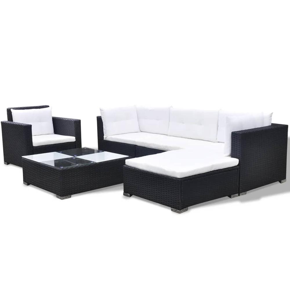 vidaXL 6 Piece Garden Lounge Set with Cushions Poly Rattan Black, 42102. Picture 4