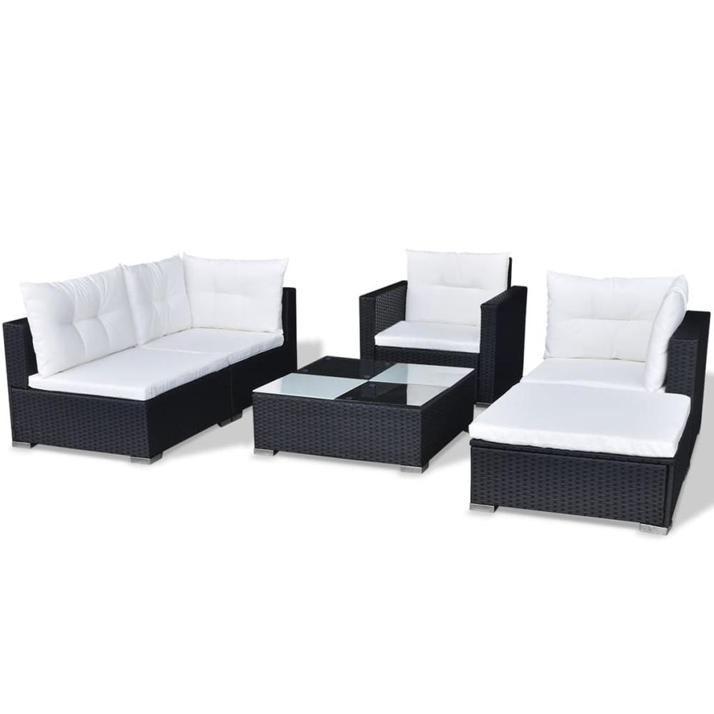 vidaXL 6 Piece Garden Lounge Set with Cushions Poly Rattan Black, 42102. Picture 5
