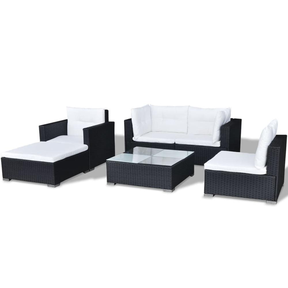 vidaXL 6 Piece Garden Lounge Set with Cushions Poly Rattan Black, 42102. Picture 6