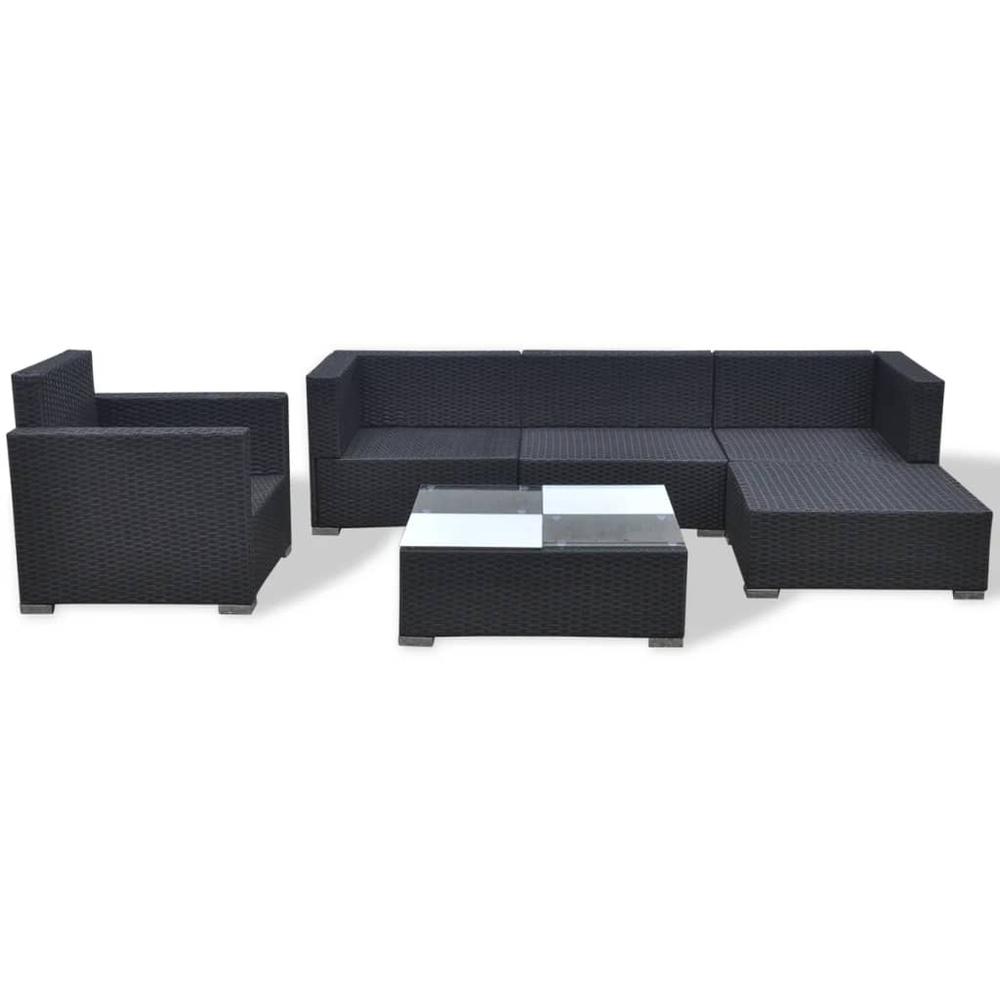 vidaXL 6 Piece Garden Lounge Set with Cushions Poly Rattan Black, 42102. Picture 7