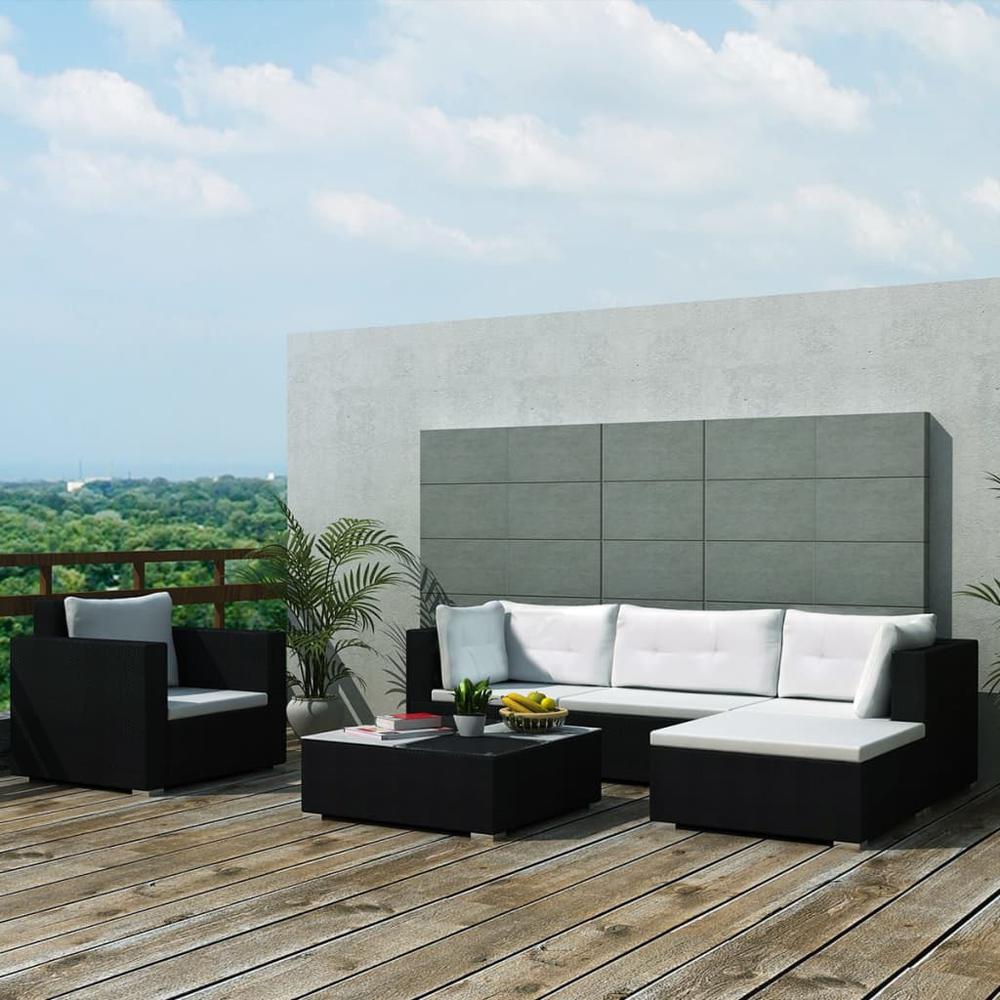 vidaXL 6 Piece Garden Lounge Set with Cushions Poly Rattan Black, 42102. Picture 1