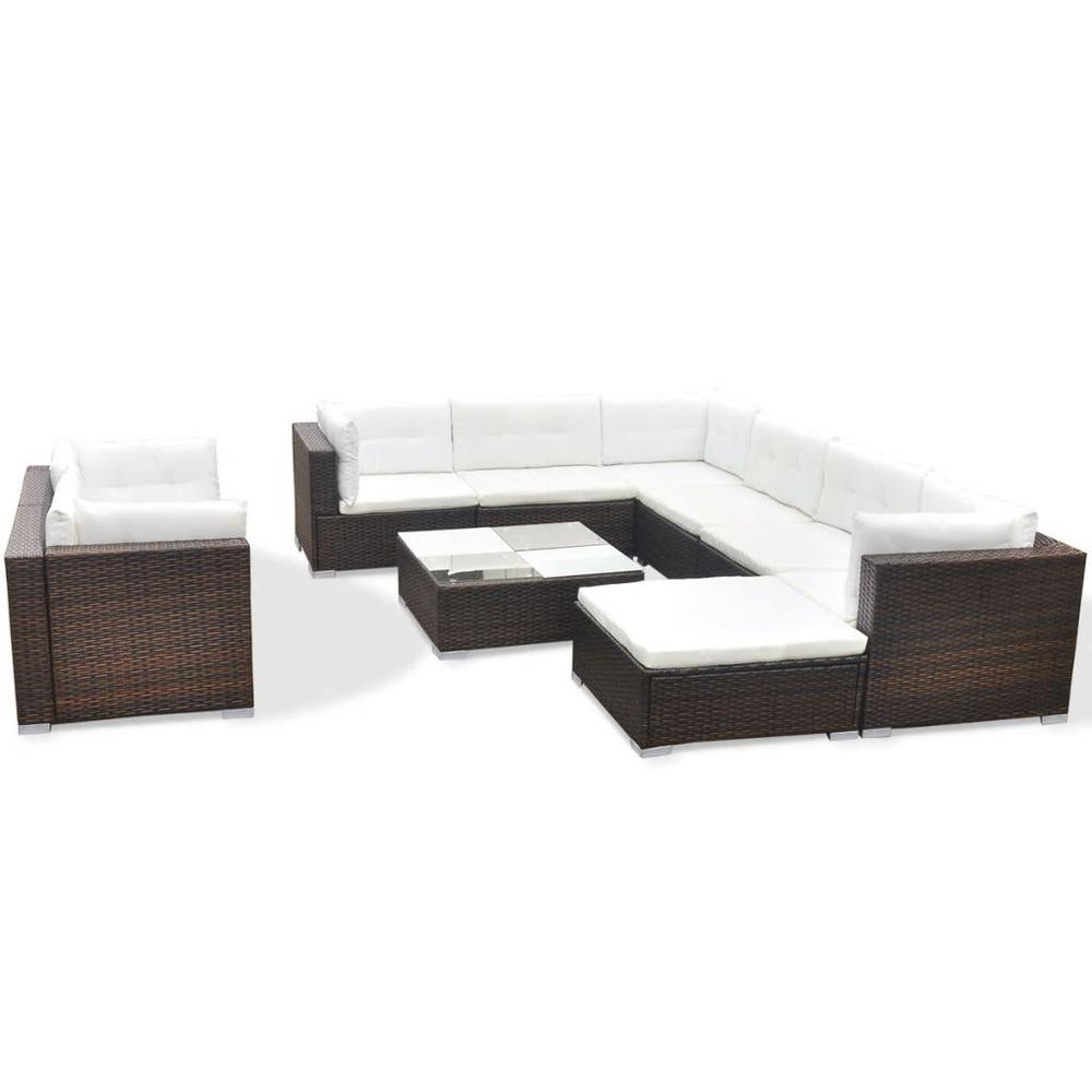 vidaXL 10 Piece Garden Lounge Set with Cushions Poly Rattan Brown, 42103. Picture 2