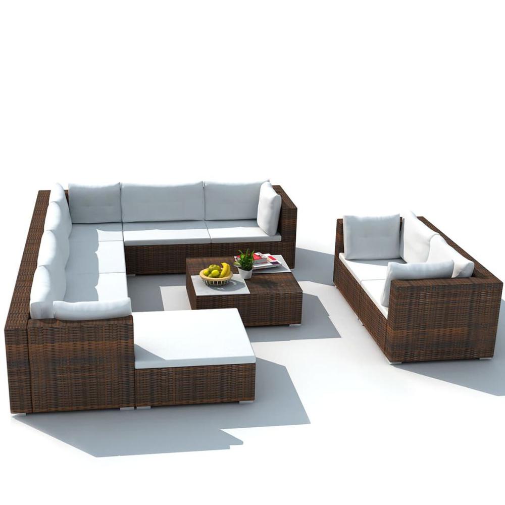 vidaXL 10 Piece Garden Lounge Set with Cushions Poly Rattan Brown, 42103. Picture 3