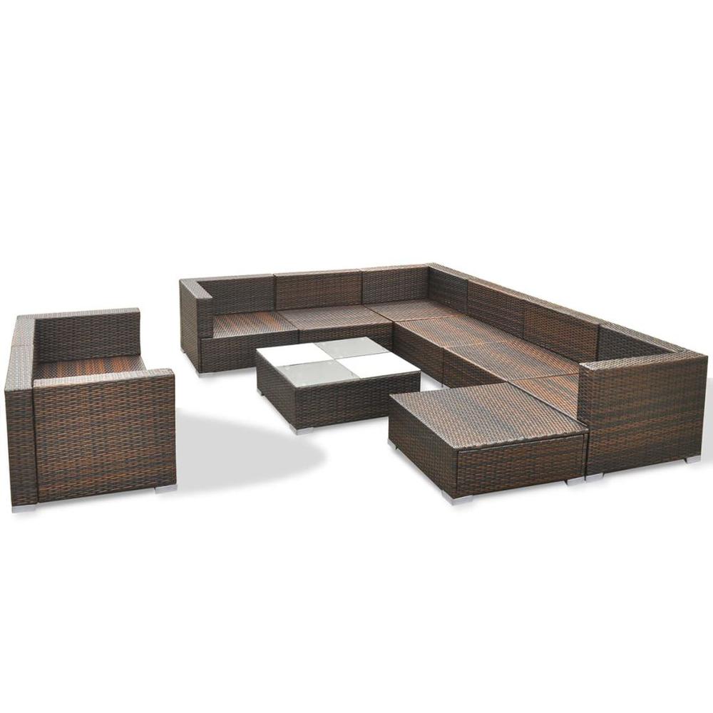 vidaXL 10 Piece Garden Lounge Set with Cushions Poly Rattan Brown, 42103. Picture 5