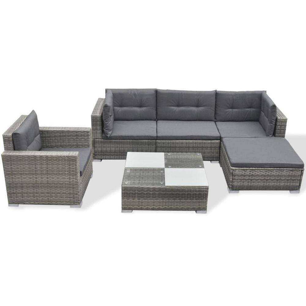 vidaXL 6 Piece Garden Lounge Set with Cushions Poly Rattan Gray, 42105. Picture 2