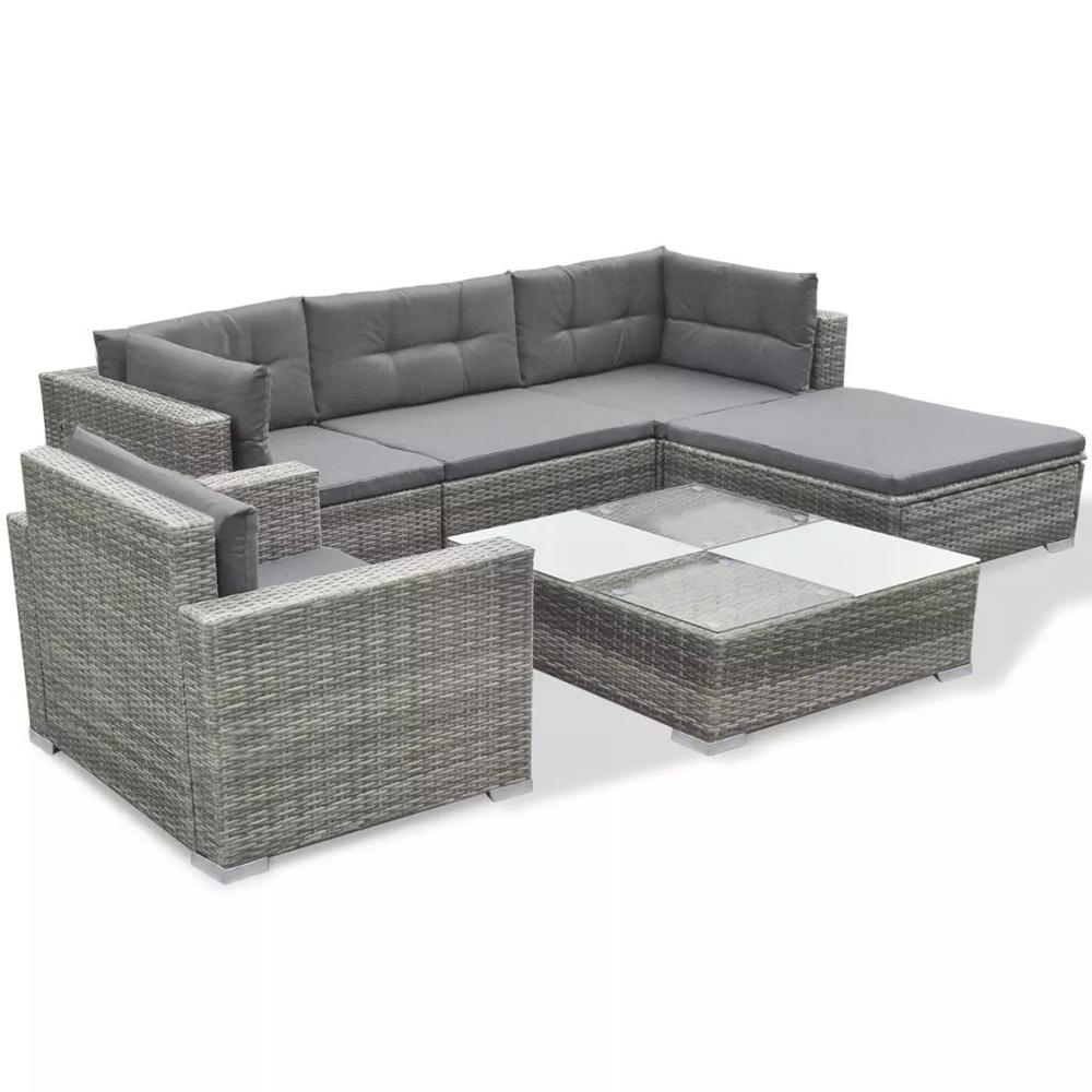 vidaXL 6 Piece Garden Lounge Set with Cushions Poly Rattan Gray, 42105. Picture 3