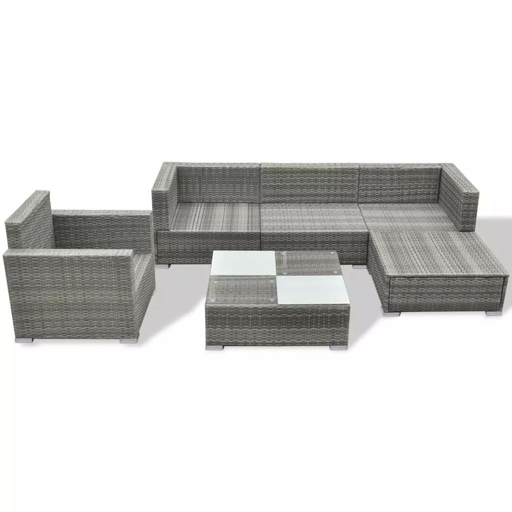 vidaXL 6 Piece Garden Lounge Set with Cushions Poly Rattan Gray, 42105. Picture 4