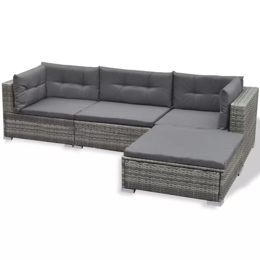 vidaXL 6 Piece Garden Lounge Set with Cushions Poly Rattan Gray, 42105. Picture 5