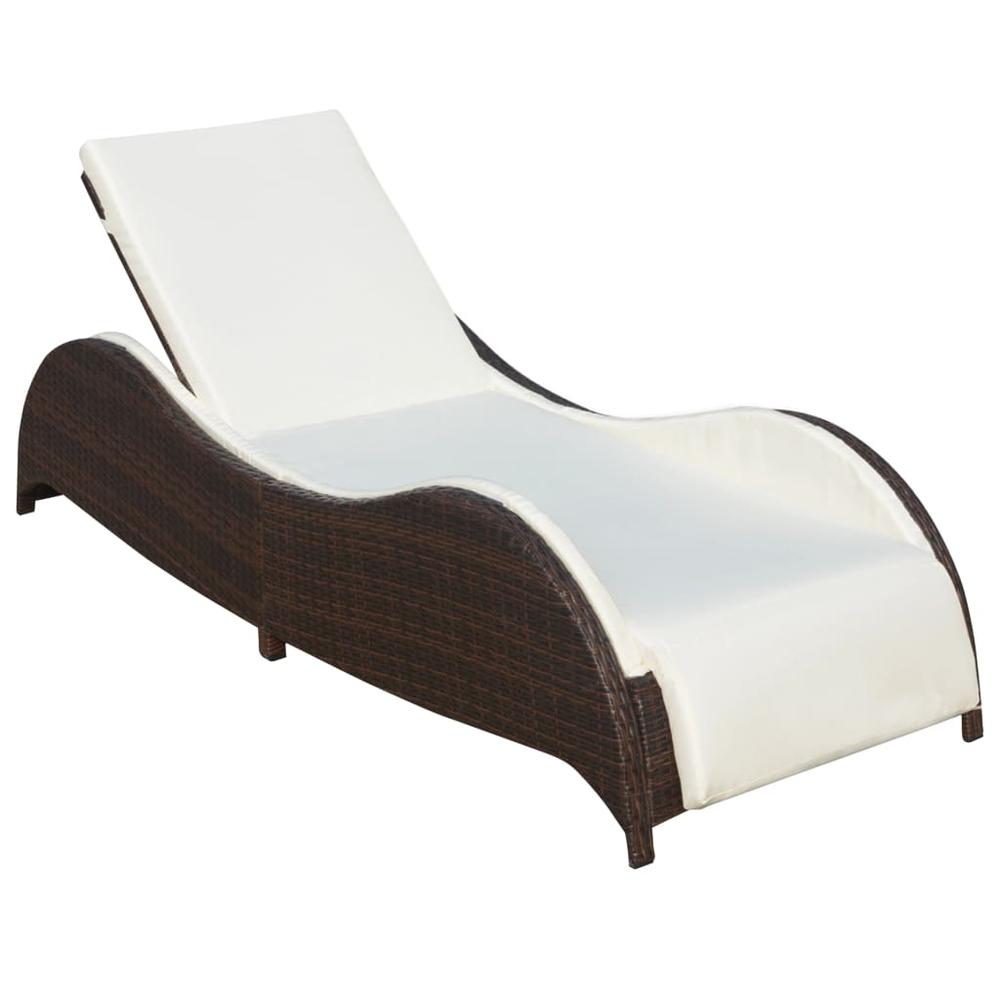 vidaXL Sun Lounger with Cushion Poly Rattan Brown, 41974. Picture 1