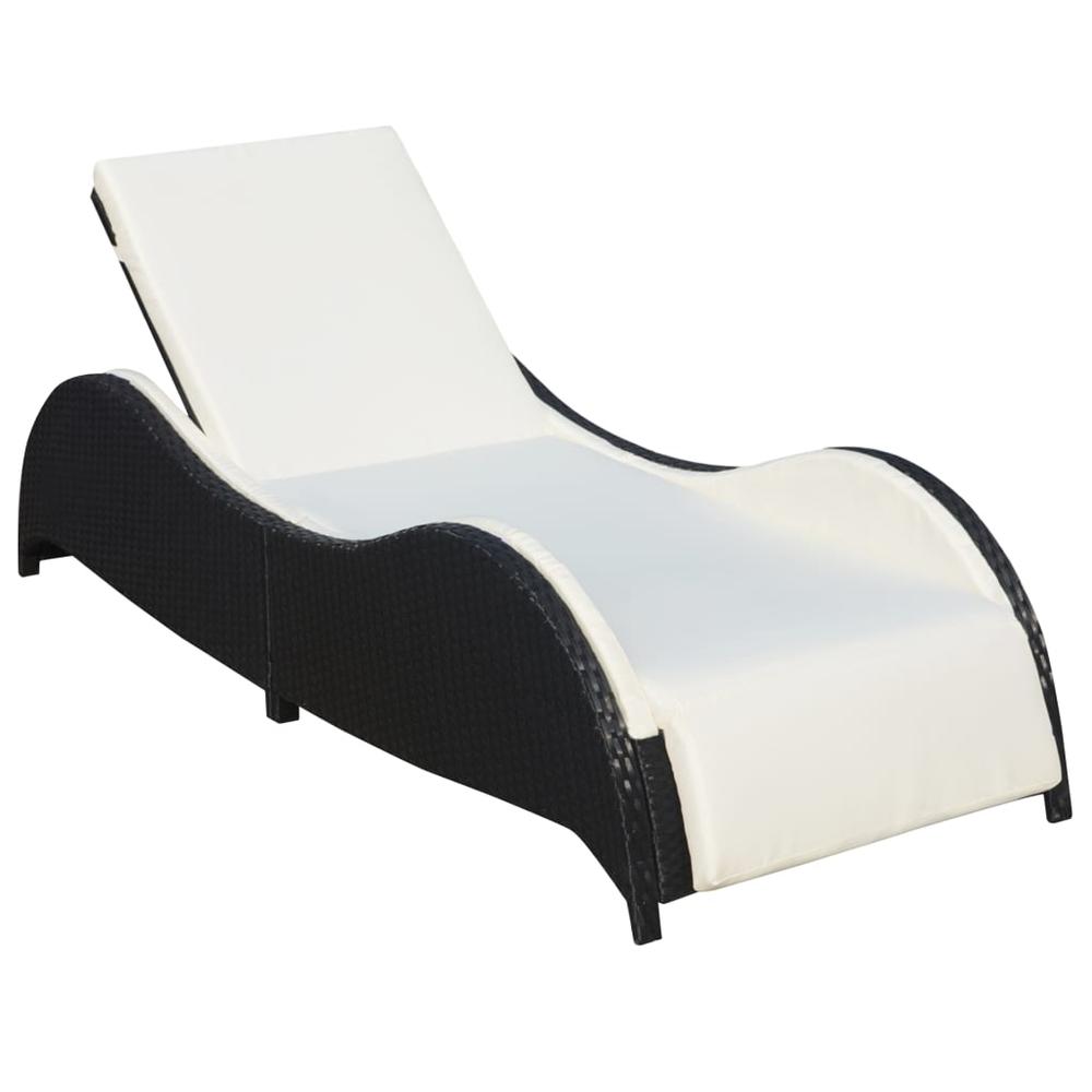 vidaXL Sun Lounger with Cushion Poly Rattan Black, 41975. Picture 1