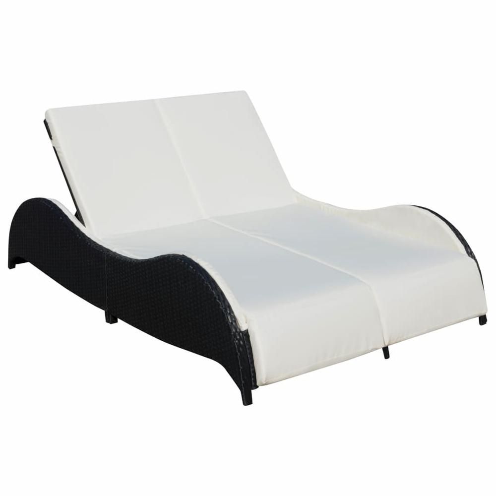 vidaXL Double Sun Lounger with Cushion Poly Rattan Black, 41977. Picture 1