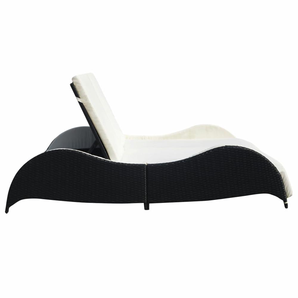 vidaXL Double Sun Lounger with Cushion Poly Rattan Black, 41977. Picture 3