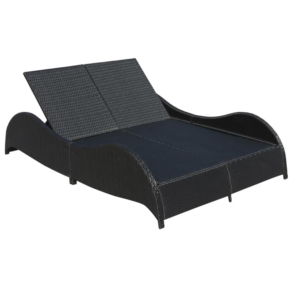 vidaXL Double Sun Lounger with Cushion Poly Rattan Black, 41977. Picture 5