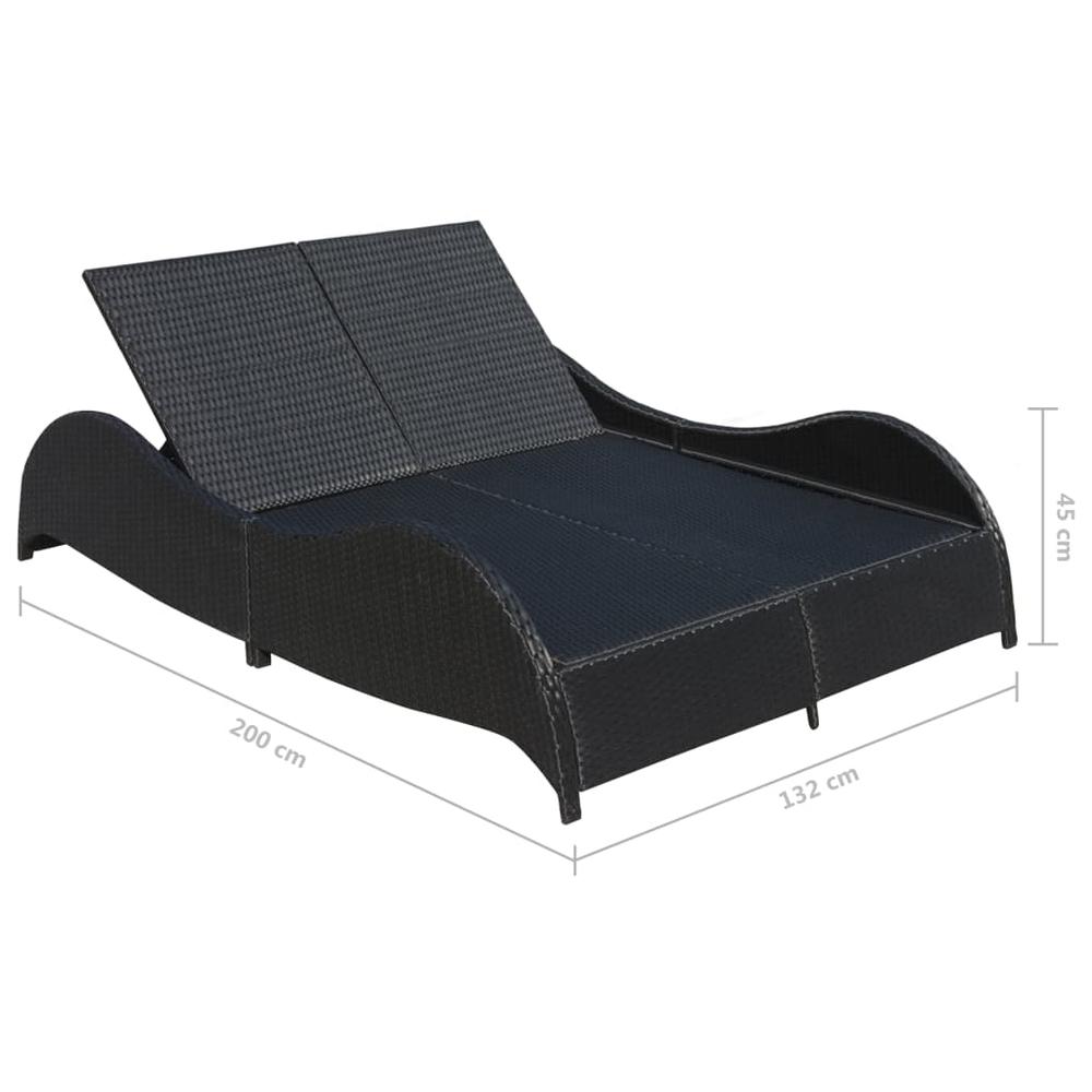 vidaXL Double Sun Lounger with Cushion Poly Rattan Black, 41977. Picture 6