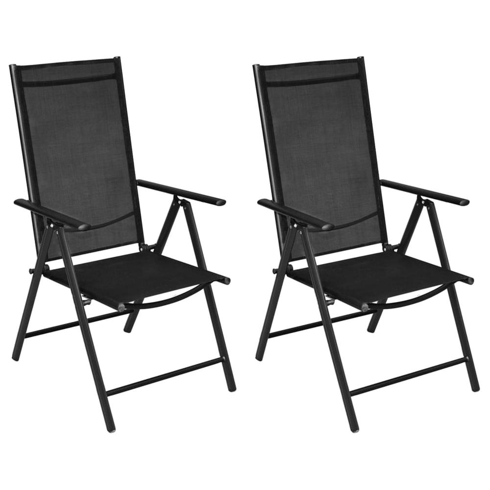 vidaXL Folding Garden Chairs 2 pcs Aluminium and Textilene Black, 41730. Picture 1