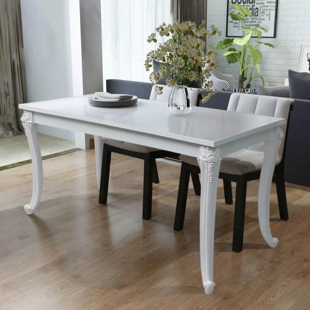 vidaXL Dining Table 45.7"x26"x30" High Gloss White, 243383. Picture 1
