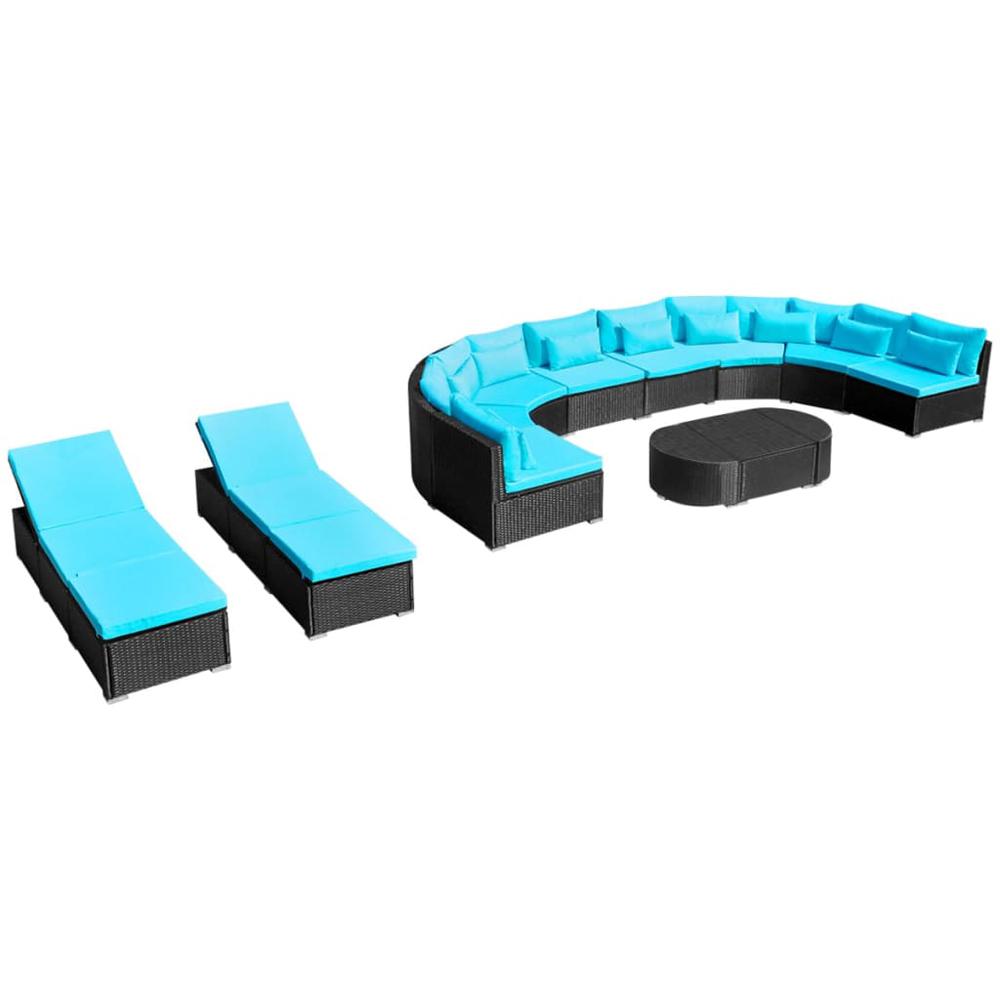 vidaXL 13 Piece Garden Lounge Set with Cushions Poly Rattan Blue, 42397. Picture 2