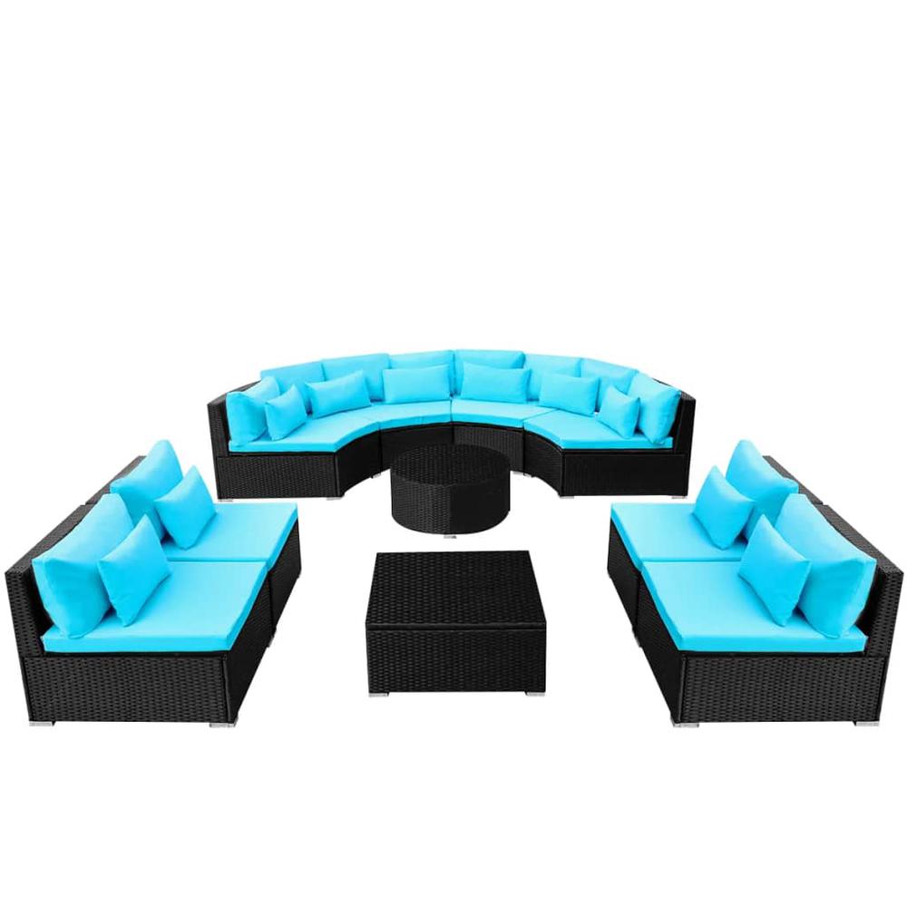 vidaXL 13 Piece Garden Lounge Set with Cushions Poly Rattan Blue, 42397. Picture 4