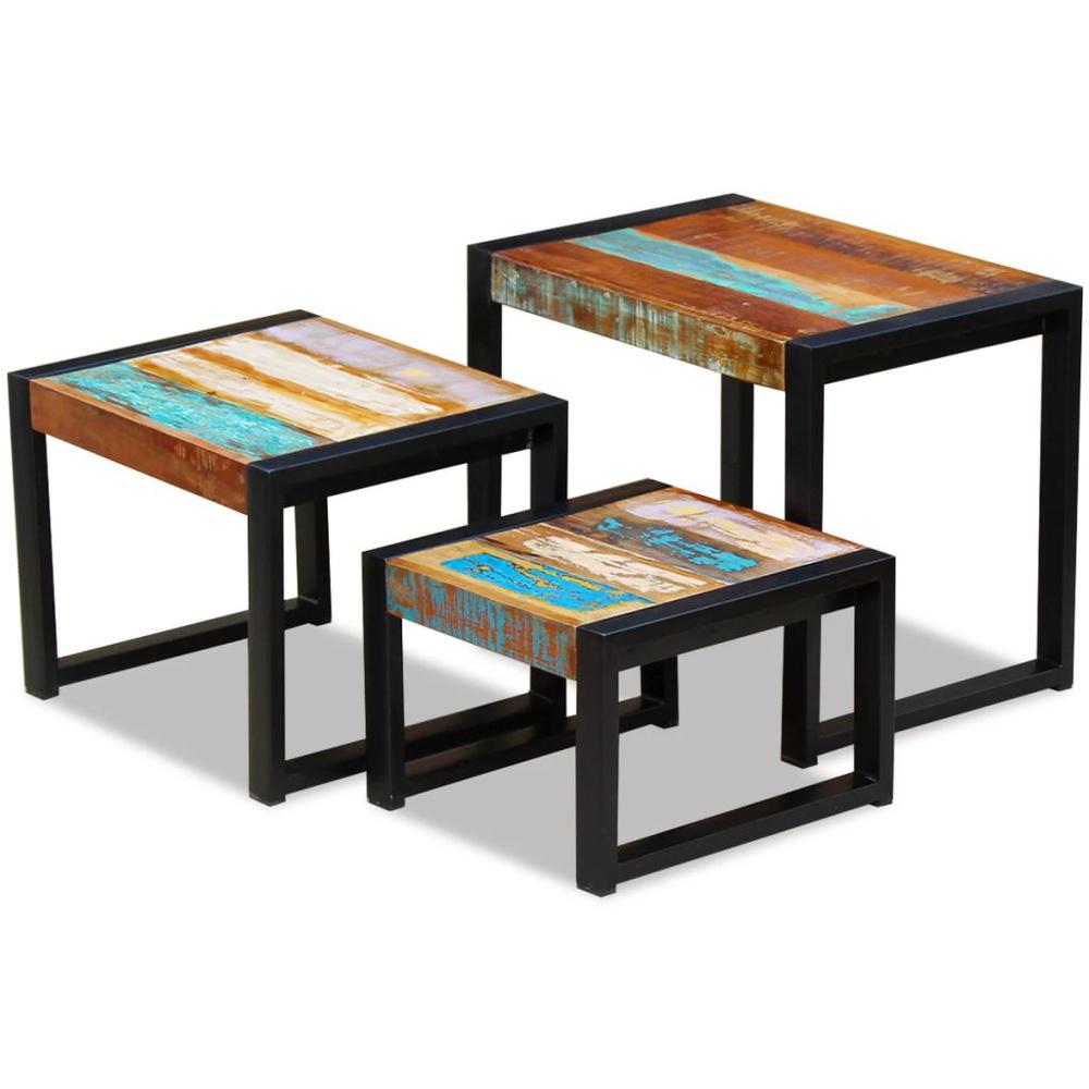 vidaXL Three Piece Nesting Tables Solid Reclaimed Wood, 243279. Picture 1
