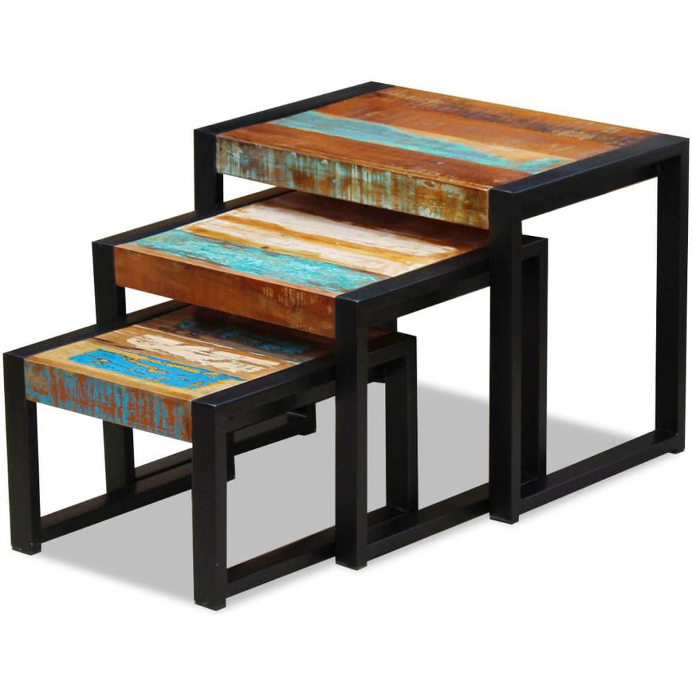 vidaXL Three Piece Nesting Tables Solid Reclaimed Wood, 243279. Picture 2