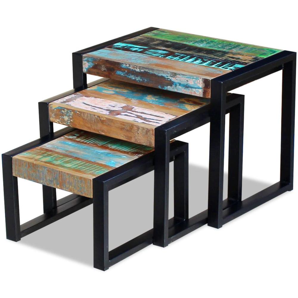 vidaXL Three Piece Nesting Tables Solid Reclaimed Wood, 243279. Picture 3