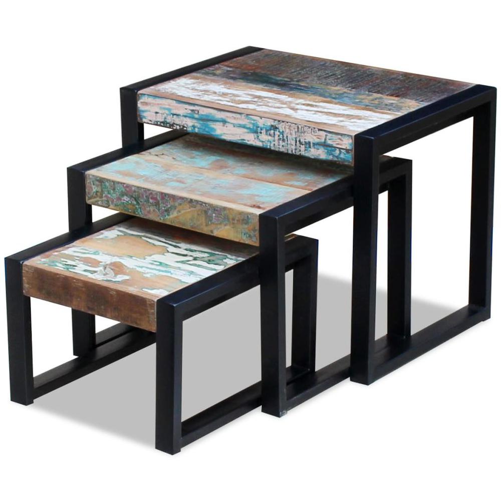 vidaXL Three Piece Nesting Tables Solid Reclaimed Wood, 243279. Picture 4